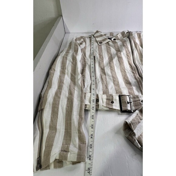 Lulu’s Vacation Signature Taupe and Ivory Striped Belted Moto Jacket Large - Picture 12 of 16